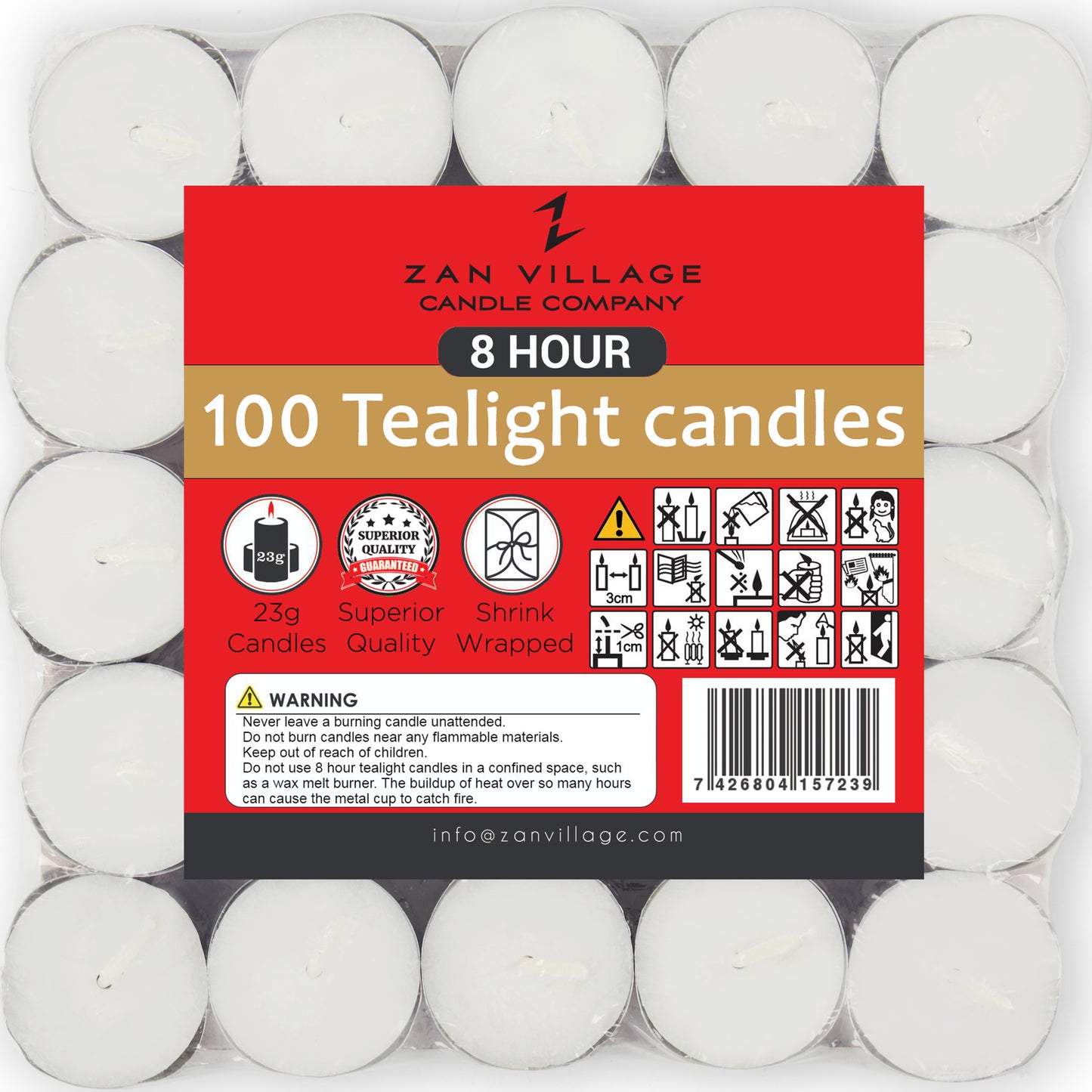 8 Hour Night Lights - 100 Unscented White Candles