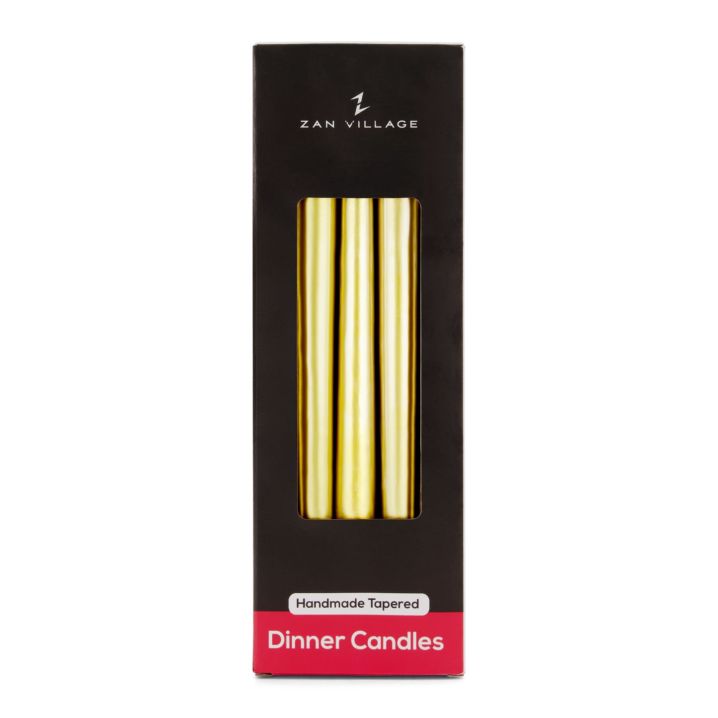 Pack of 10 Tall Dinner Candles, Dripless, 7 Hour Burn Time - Gold