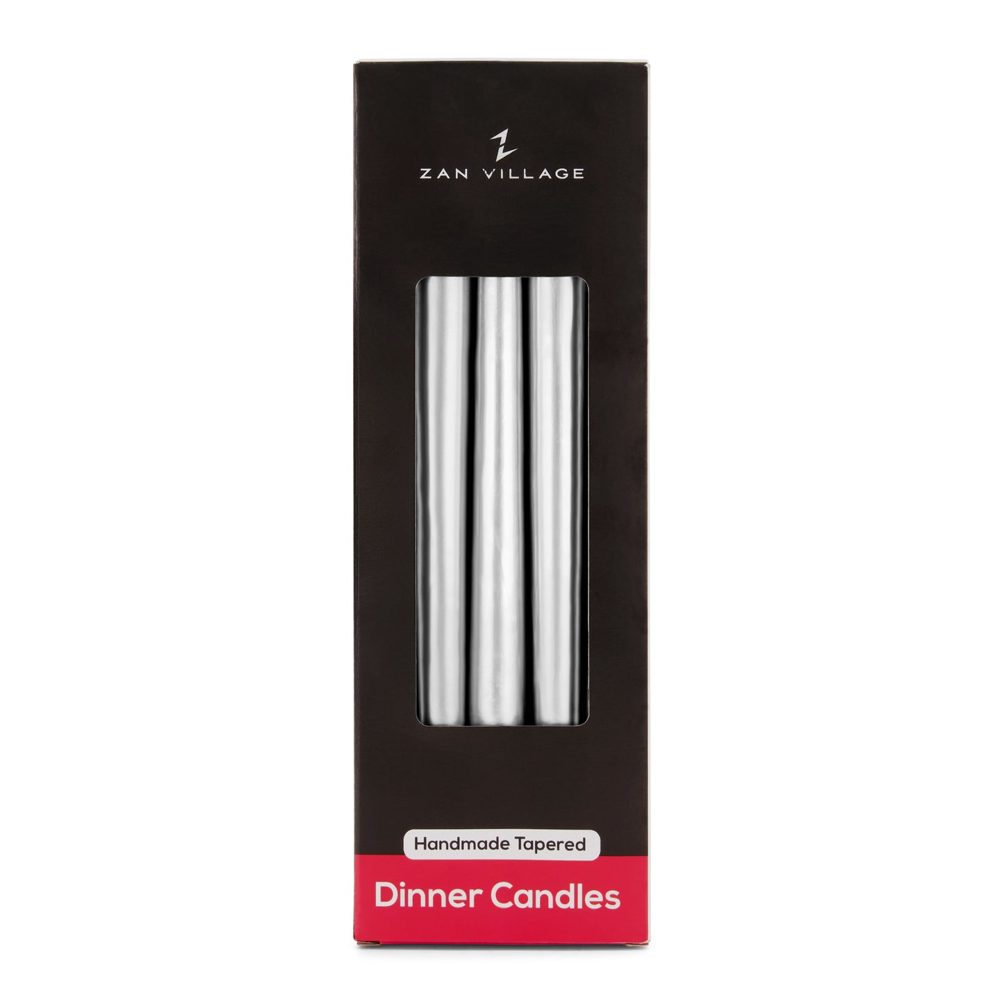Pack of 10 Tall Dinner Candles, Dripless, 7 Hour Burn Time - Silver