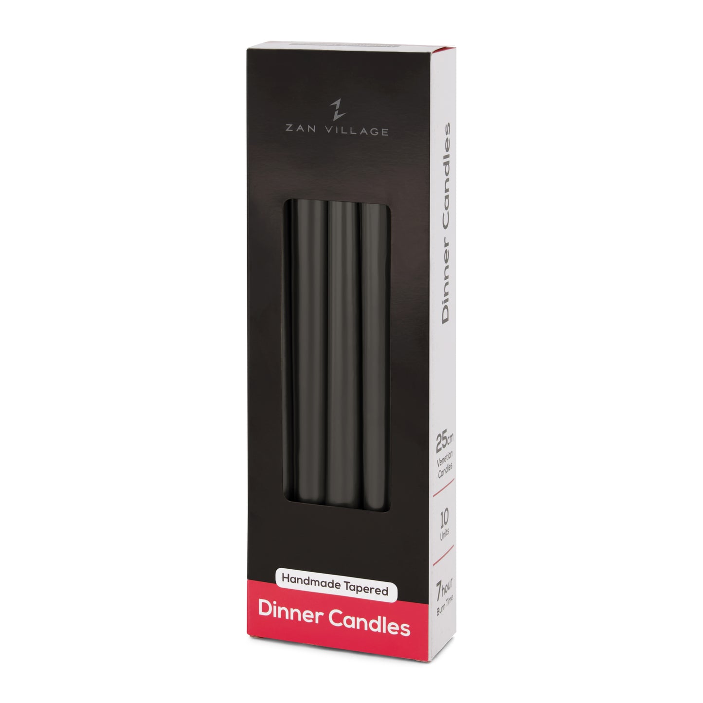Pack of 10 Tall Dinner Candles, Dripless, 7 Hour Burn Time - Black