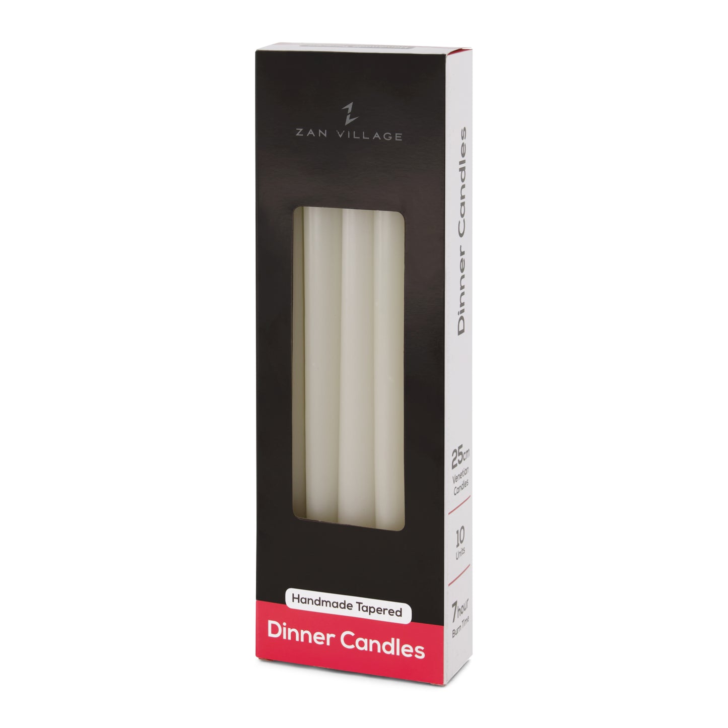 Pack of 10 Tall Dinner Candles, Dripless, 7 Hour Burn Time - White