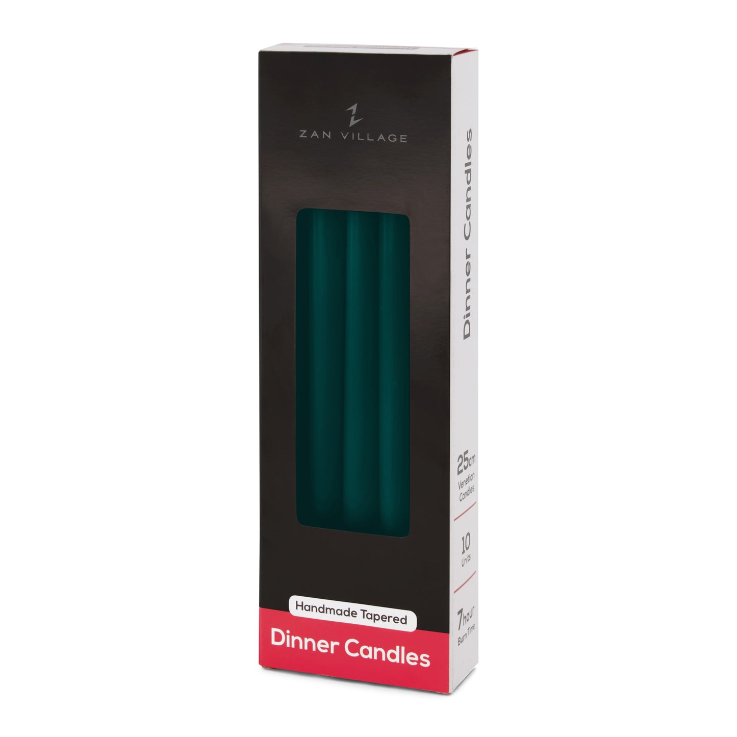 Pack of 10 Tall Dinner Candles, Dripless, 7 Hour Burn Time - Royal Green