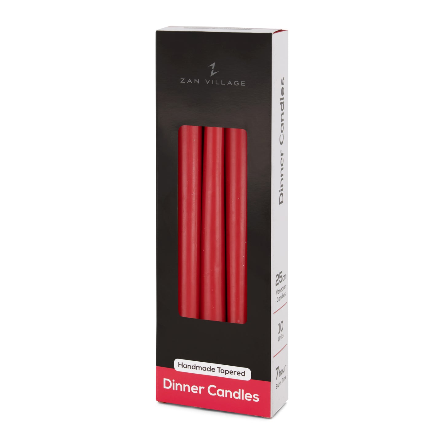 Pack of 10 Tall Dinner Candles, Dripless, 7 Hour Burn Time - Wine Red