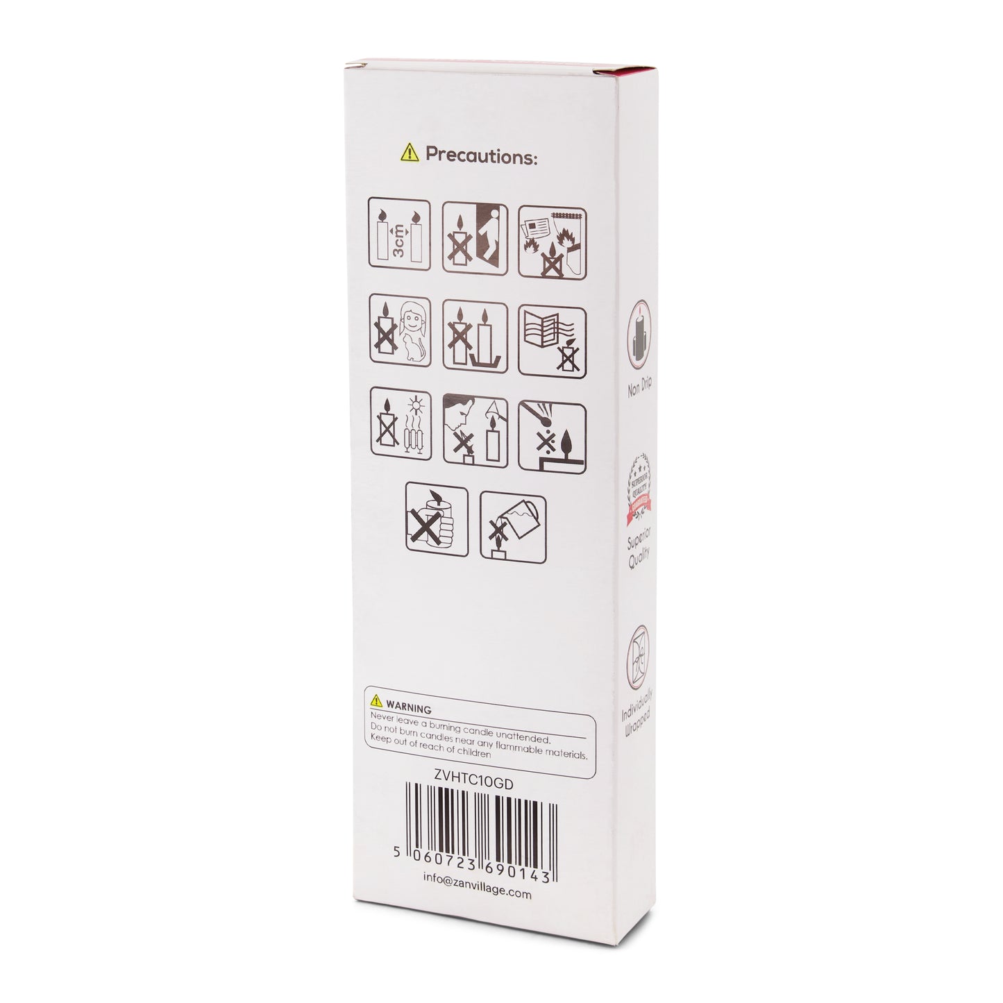 Pack of 10 Tall Dinner Candles, Dripless, 7 Hour Burn Time - White