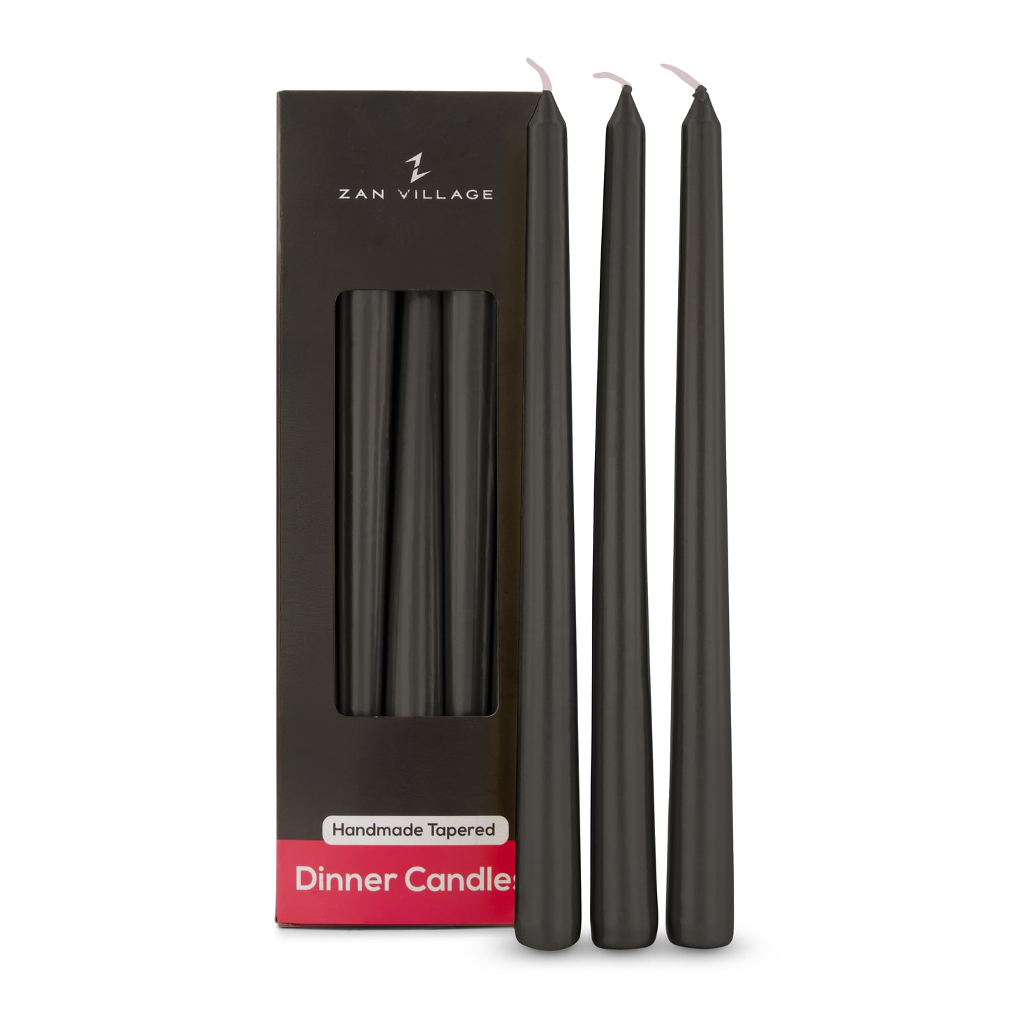 Pack of 10 Tall Dinner Candles, Dripless, 7 Hour Burn Time - Black