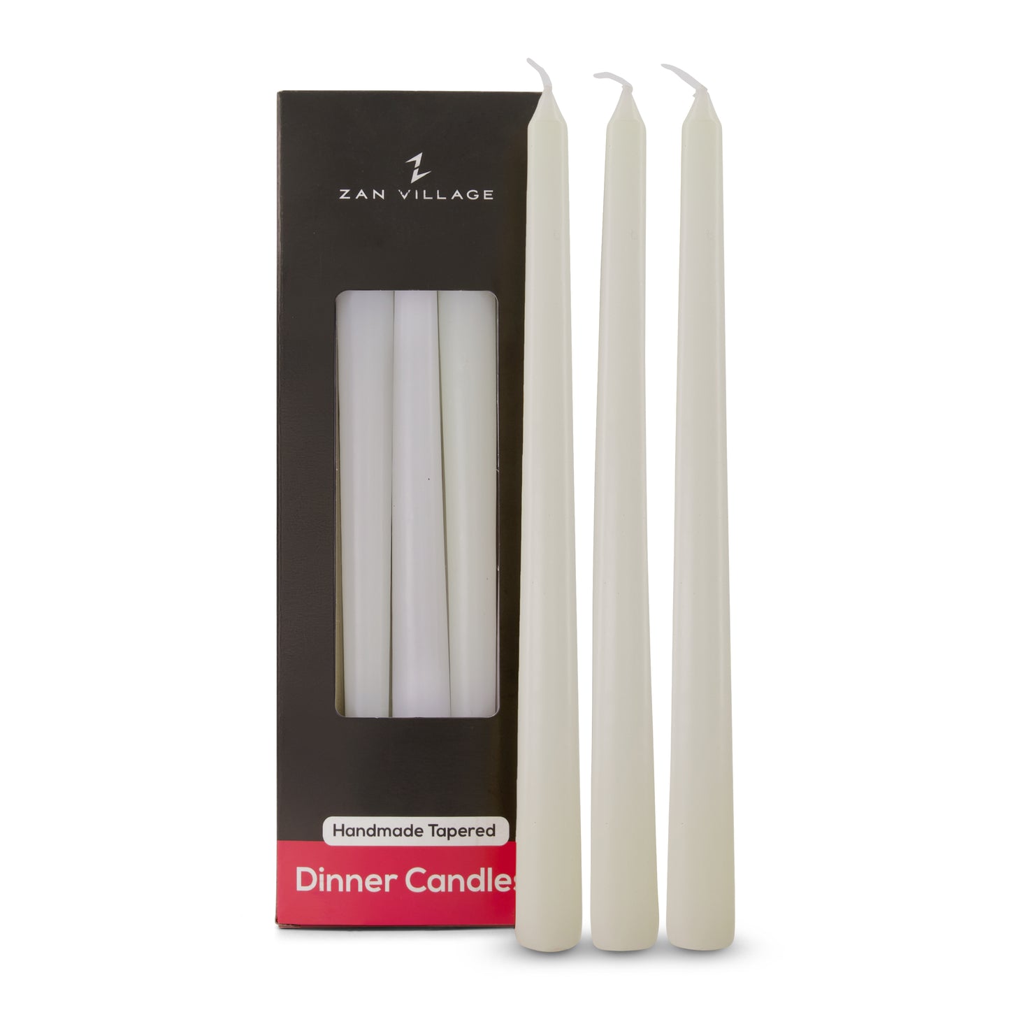 Pack of 10 Tall Dinner Candles, Dripless, 7 Hour Burn Time - White