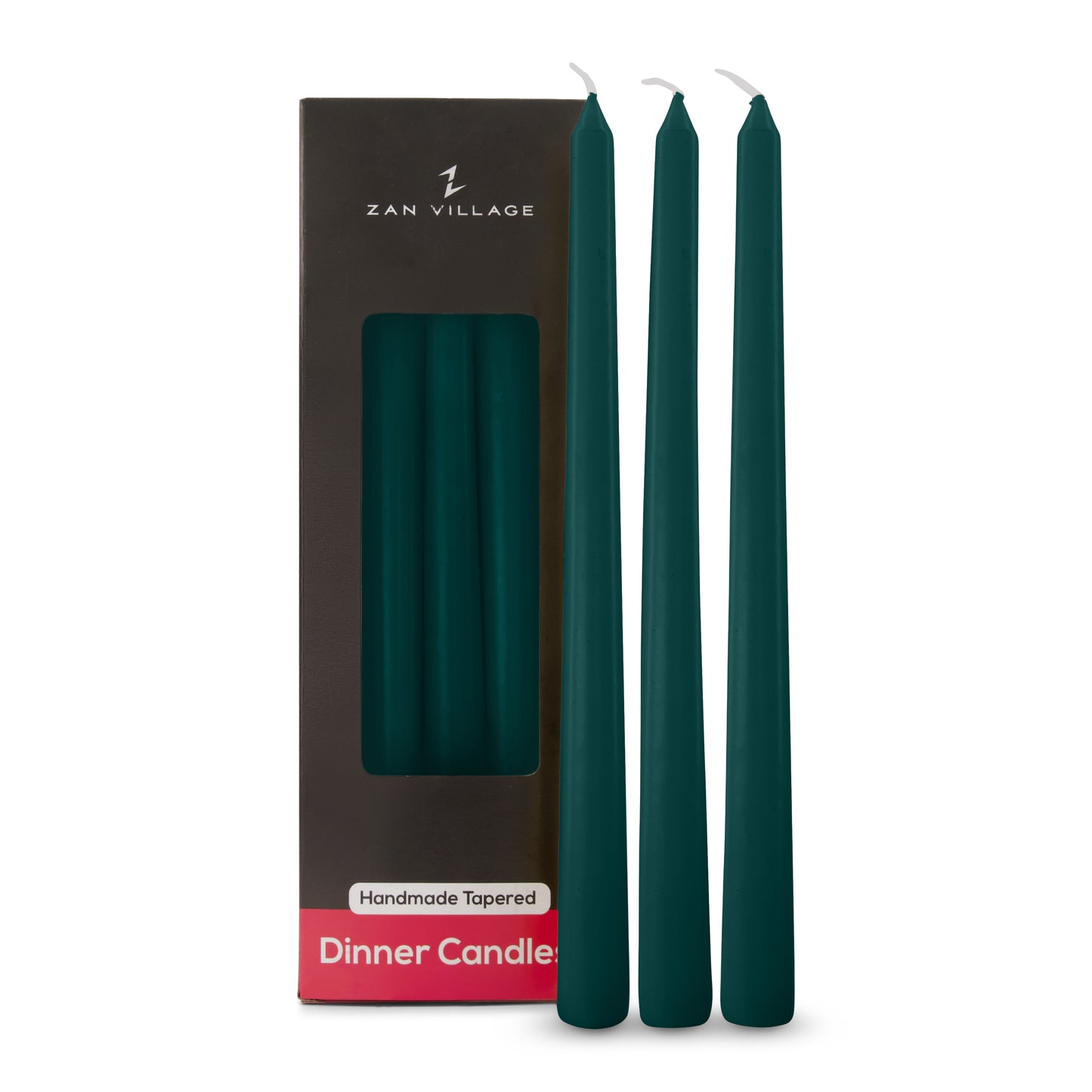 Pack of 10 Tall Dinner Candles, Dripless, 7 Hour Burn Time - Royal Green