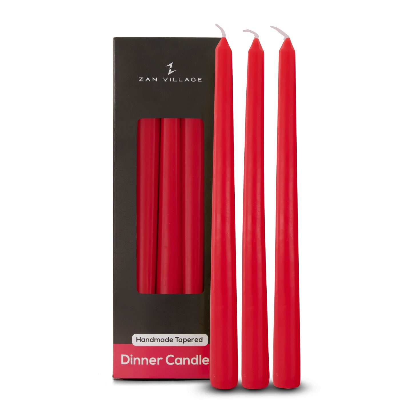 Pack of 10 Tall Dinner Candles, Dripless, 7 Hour Burn Time - Red