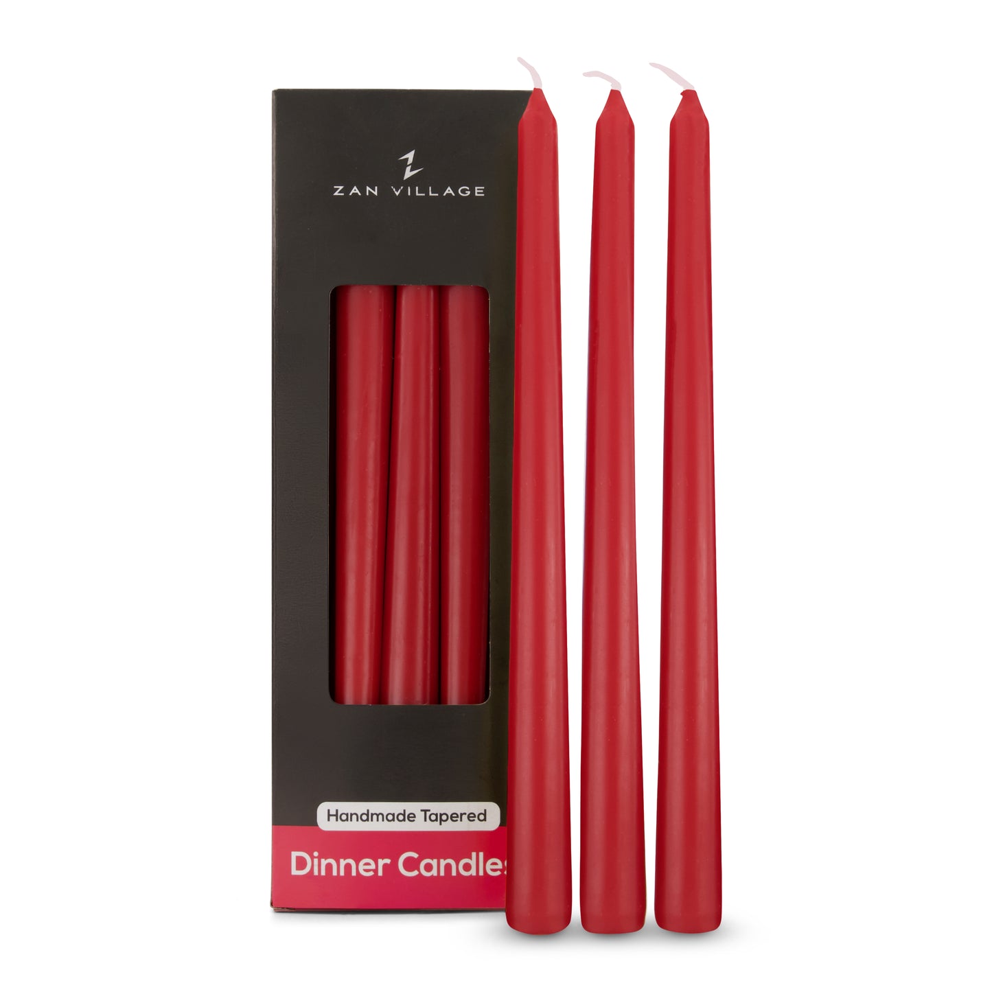 Pack of 10 Tall Dinner Candles, Dripless, 7 Hour Burn Time - Wine Red