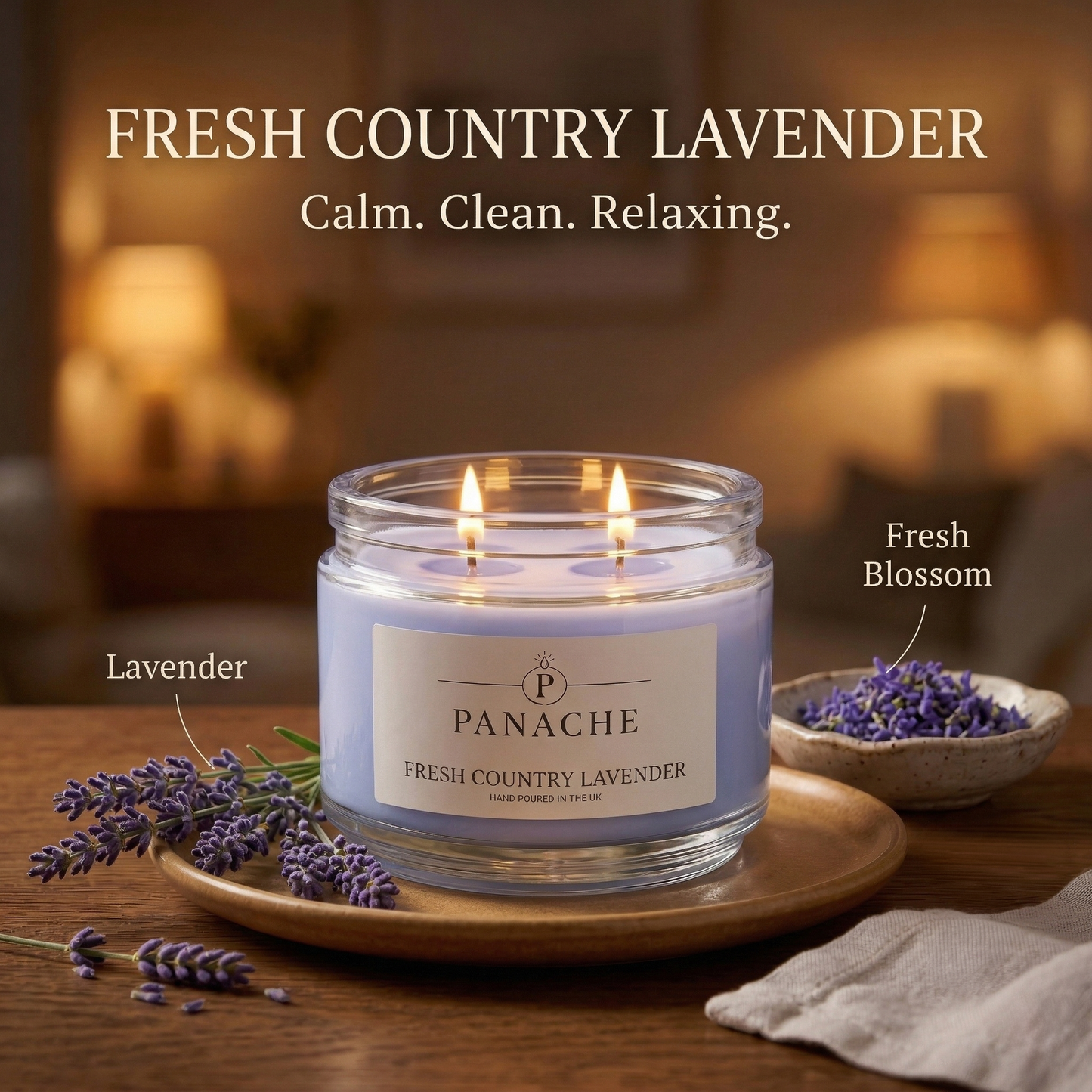 Fresh Country Lavender Double Wicked Scented Candle