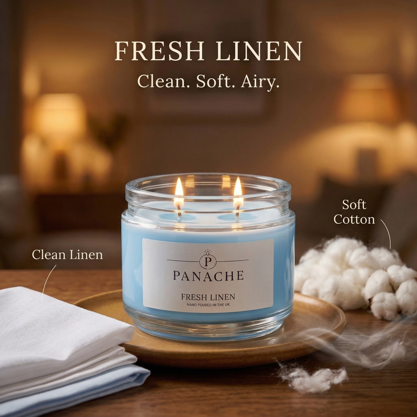 Fresh Linen Double Wicked Scented Candle