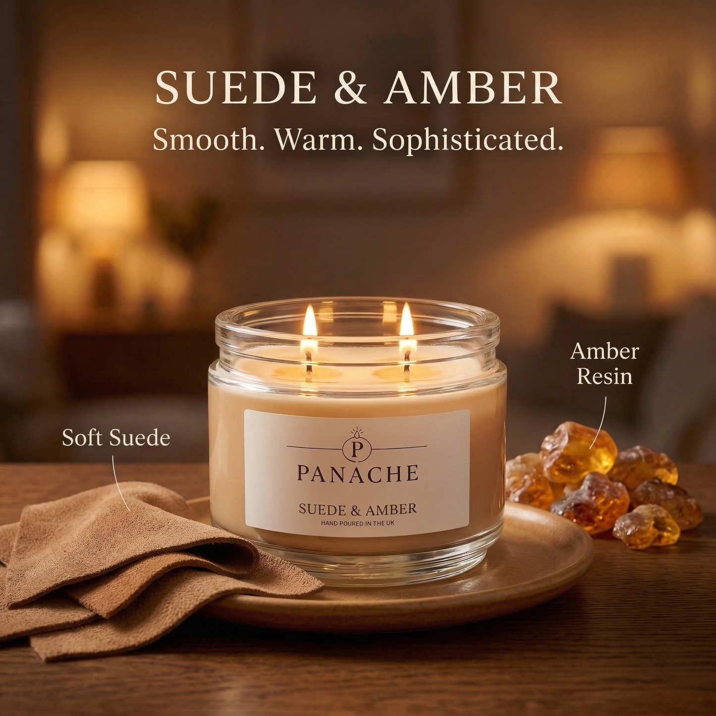 Suede & Amber Double Wicked Scented Candle
